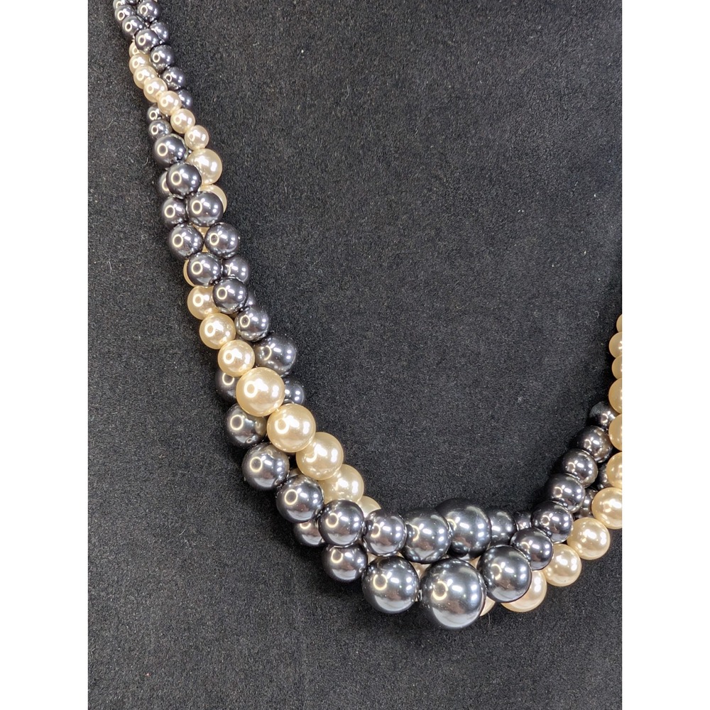 Vintage RMN Designer Signed Acrylic Pearl 3 Triple Strand Graduated Necklace 18"